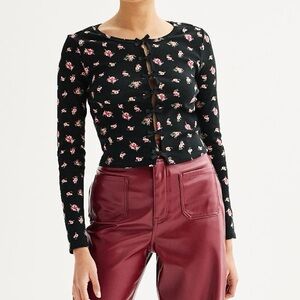 Sugar Moon Long Sleeve Black Floral Cardigan Bows Coquette Juniors Size XL